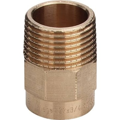 Lodde gevindovergang i rødgods med 42 mm loddemuffe og 1½" udvendigt gevind, ubehandlet overflade.