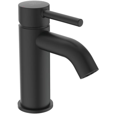 Ideal Standard Ceraline håndvaskarmatur i silk black med 1-grebs betjening og svingtud på hvid baggrund.