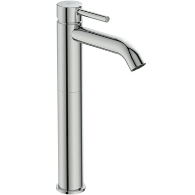 Elegant Ideal Standard Ceraline håndvaskarmatur i skinnende krom med 1-grebs betjening og en høj, slank udformning.