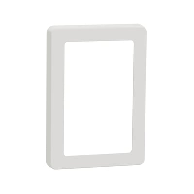 LK FUGA Base 63 designramme i hvid, 1½ modul, vist forfra med et tomt rektangulært hul i midten.