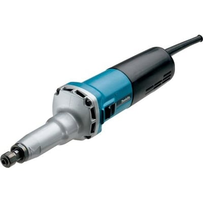 Makita ligesliber GD0810C med 750W motor og justerbar hastighed fra 1800-7000 min-1, vist på hvid baggrund.