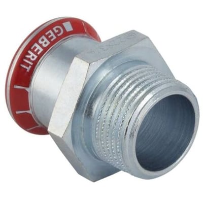 Geberit Mapress FZ overgang 15mm x 3/4" el-forzinket stål med muffe- og nippelgevind samt rød presseindikator.