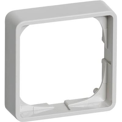 LK FUGA Baseline 50 forhøjet ramme i lysegrå plast, 1 modul bred med 14 mm dybde, vist frontalt.