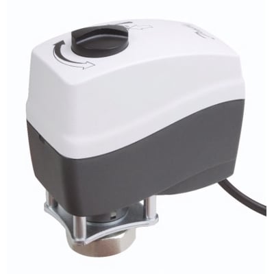 Danfoss AMV150 aktuator med 24V drift, 250N lukkekraft og 5mm vandring, monteret på en ventil.