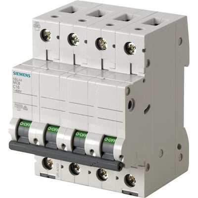 Siemens 5SL4 automatsikring med 3+N poler, 10A og C karakteristik, vist på hvid baggrund.