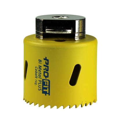 PRO-FIT hulsav i skarp gul farve med 51 mm diameter og integreret adapter til industriel brug i metal.