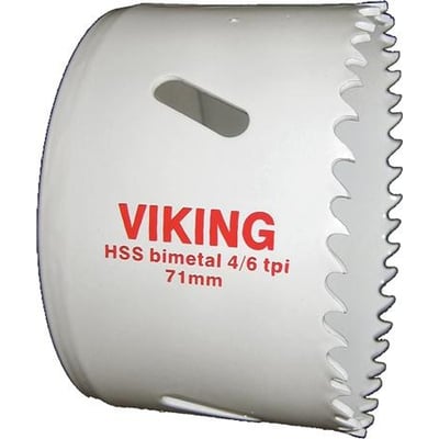 Viking bimetall hullsag på 92 mm med HSS-kobolttenner, sett skrått fra siden med åpningen og skjæretennene synlige.