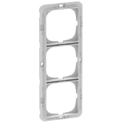 Lauritz Knudsen LK FUGA teknisk monteringsramme til 3 moduler i grå plast med standard overflade, klar til installation af designramme.