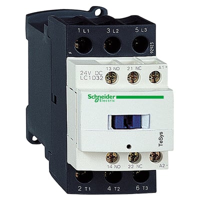 Schneider Electric TeSys D LC1D32V7 kontaktor med 32A AC3-strøm og 400V spolespænding.