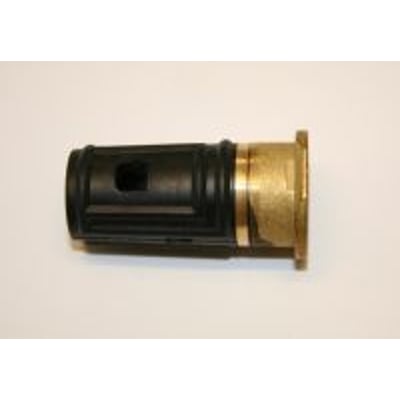 Mora sylinderpakning til Temp 1-grepsarmatur, 11 mm, med svart sylinderform og messingfarget ende sett fra siden.