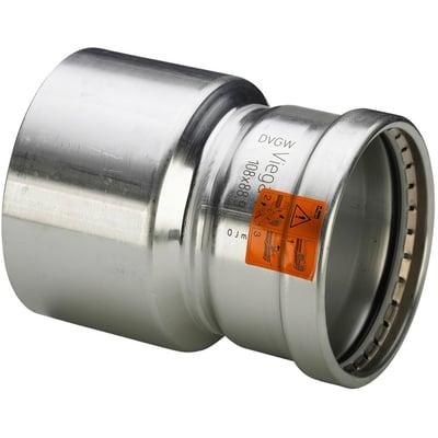 Viega G1 Sanpress Inox XL indstiksmuffe i rustfrit stål med dimensionerne 88,9 x 54 mm og tydelig mærkning.