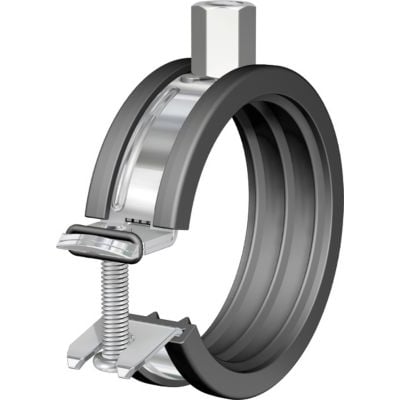 Flamco BSH rørbøjle i elforzinket stål med sort lyddæmpende gummibånd til rør på 40-44 mm og M8/10 gevind.