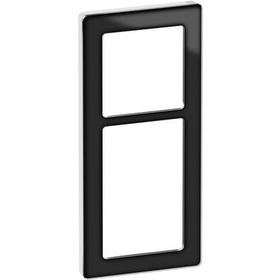 Lauritz Knudsen LK FUGA Pure designramme i sort/hvid glas til 2½ modul, med et moderne og stilrent udseende, vist på en hvid baggrund.