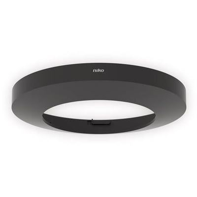 Niko afdækningsring i sort til planforsænkede P4xLR og M4xLR sensorer, med NIKO logo diskret trykt.