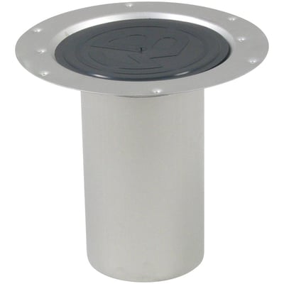 Blücher Circle overdel i rustfrit stål med en forlænget cylinder og en indbygget vandlås til vinylgulve.