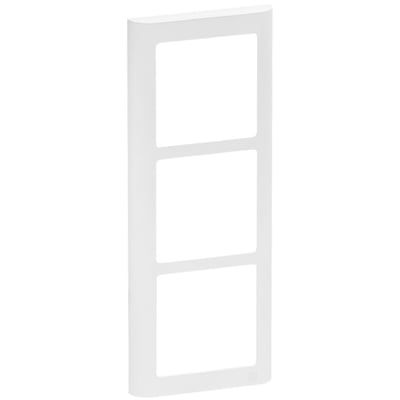 Lodret LK FUGA Soft designramme i hvid, 3 moduler, med plads til tre enheder på en hvid baggrund.