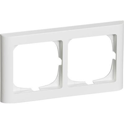 Hvid LK FUGA Softline ramme til 2 moduler, vist med et let skråt perspektiv på hvid baggrund.