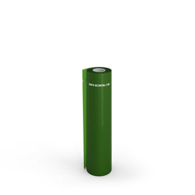 DAFA EcoFoil dampspærre i grøn PE-folie på rulle, vist på en hvid baggrund med CE-mærkning synlig.