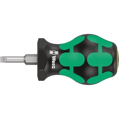 Wera 335 lige skruetrækker med 0,8x4,0x25mm klinge og ergonomisk Kraftform greb i sort og grøn.