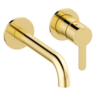 Damixa Silhouet indbygnings håndvaskarmatur med 180 mm tud i poleret messing, vist med én-grebs betjening og rund roset.