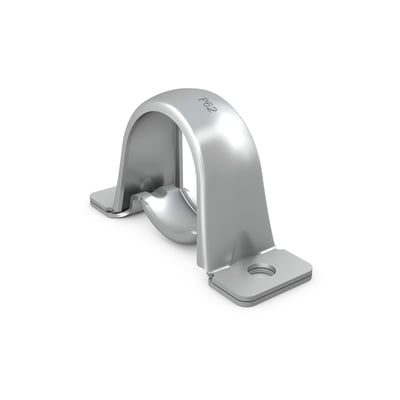 SKF P 40 lejehus i metal med en buet form og monteringshuller, står på hvid baggrund.