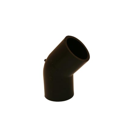 Geberit PEH bøjning til afløb, 160 mm diameter og 45 graders vinkel, vist fra en anden vinkel med fokus på form og materiale.