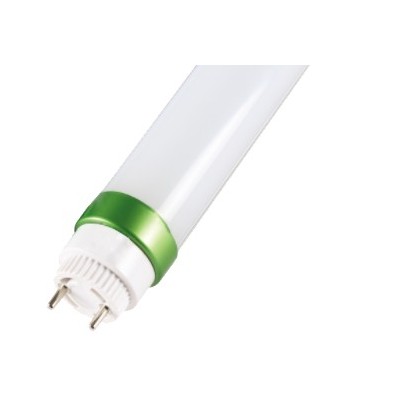 LEDlife T8-ULTRA LED-lysrør på 1500 mm og 25 W med hvitt rør, grønn ring og synlige kontaktstifter.