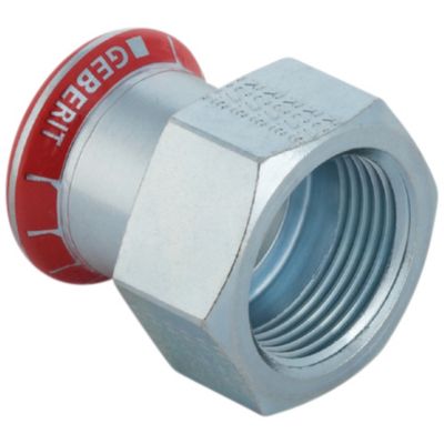 Geberit Mapress FZ overgang i el-forzinket stål med en 42 mm udvendig presfitting og en 1 1/2" indvendig gevindmuffe.