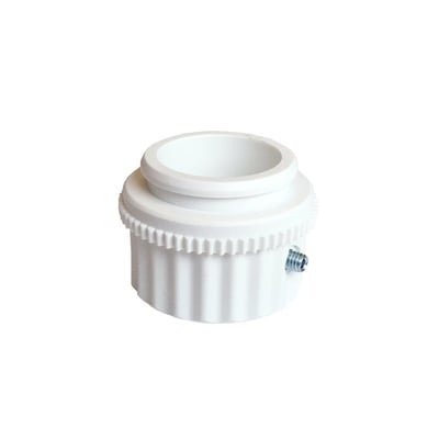Danfoss adapter VA78 i hvid plast, med tandkrans og fastgørelsesskrue på siden, passer til RA 2000 ventiler.