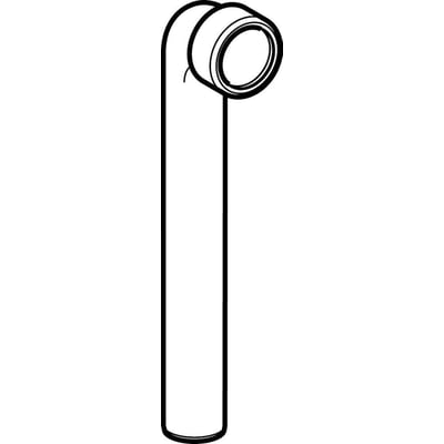 Geberit PP bøjning 40 x 250 mm med 90 graders vinkel og skruesamling, sort skitse på hvid baggrund.