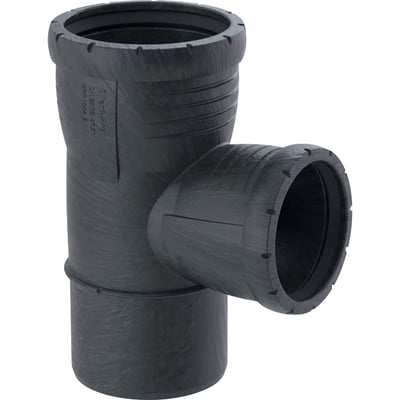 Geberit Silent-Pro grenrør med 87° vinkel og dimensionerne 90x50 mm, fremstillet i sort plast.
