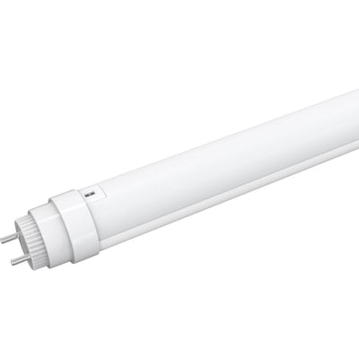LEDlife T8-120 15W LED-rør på 120 cm sett skrått fra enden, med de to G13-pinnene synlige.