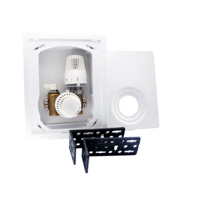 Pettinaroli multiboks til indbygning med manuel regulering og hvid frontplade, komplet med ventiler og termostat.