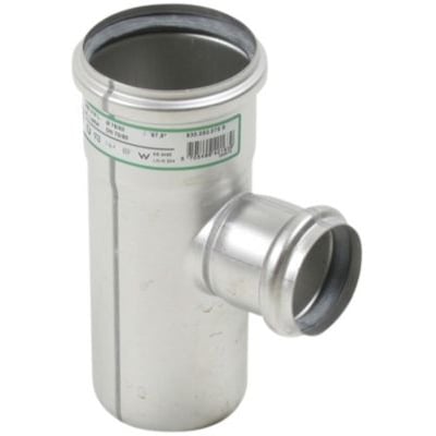 Blücher EuroPipe grenrør af rustfrit stål med tydelig mærkning og 87,5 graders forgrening, der forbinder 75 mm hovedrør med 50 mm grenrør.