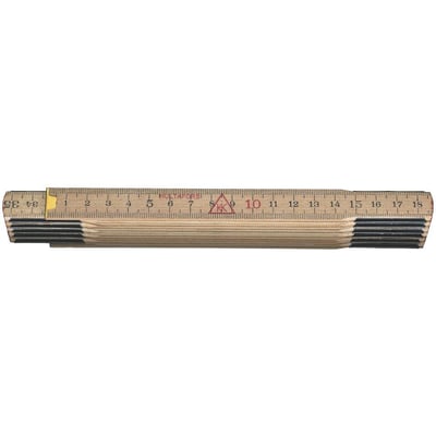 Hultafors tommestok i glasbirk, 2 meter lang med 12 led, viser metrisk gradering og dansk tomme.