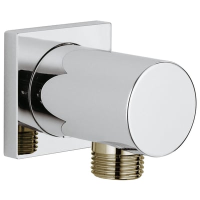 Grohe Rainshower udløbsvinkel til vægmontering med krom finish og G 1/2 tilslutning på hvid baggrund.