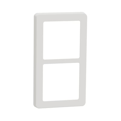 LK FUGA Base 63 design ramme i hvid, 2 modul, set forfra med tydelig inddeling til to enheder.