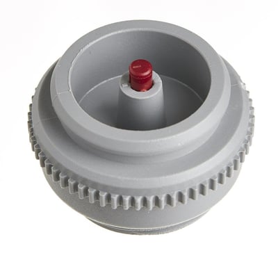 Roth adapter til 40mm Uponor plast fordelerrør i grå plast med en rød kerne i midten.