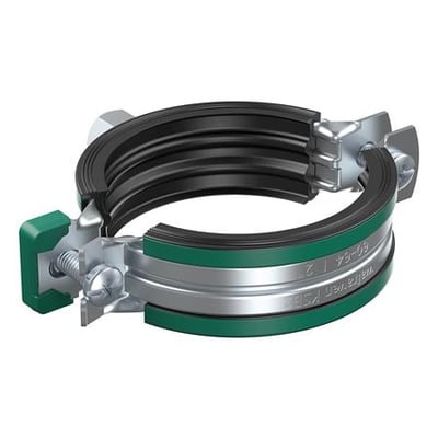 Rørbøjle KSB2 med quicklås, stål, elfz overflade, til rør Ø108-115mm med støjreducerende EPDM gummi.