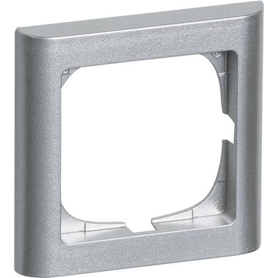 LK FUGA Softline ramme i stålmetallic, 1 modul bred og høj, med afrundede kanter på hvid baggrund.