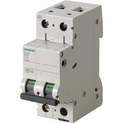 Siemens automatsikring 1+N pol, B16A med 6kA brydeevne og 16A kapacitet, vist med tænd/sluk-indikatorer.