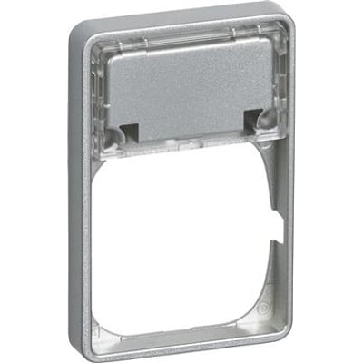 LK FUGA Baseline 50 ramme i stålmetallic/koksgrå, 1½ modul, med et tekstfelt og plads til én indsats.