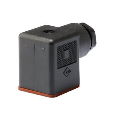 Danfoss firkantet stik, PG 9, til elektrisk tilslutning af AKS og MBS produkter, med synligt K&B logo.