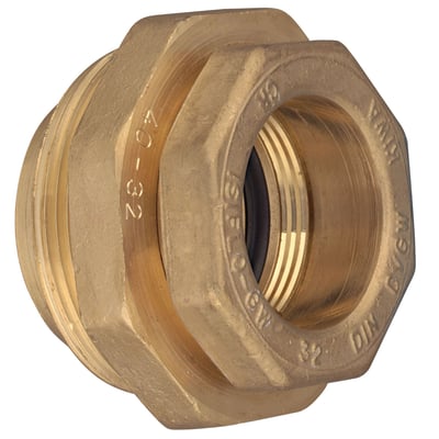 Isiflo reduktionsindlæg i messing med dimensionerne 40-32 mm, PN16 og en indvendig gevind i en ende.