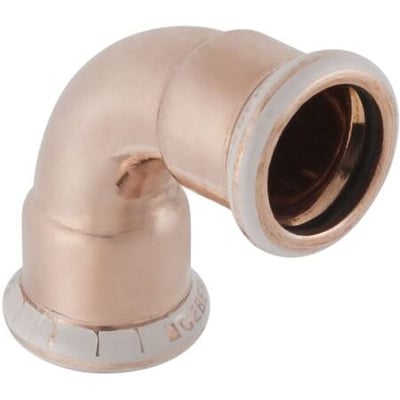 Geberit Mapress 22 mm kobberbøjning 90 grader med muffe i begge ender, klar til presfittingsinstallation.