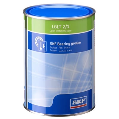 SKF LGLT 2 kuglelejefedt på 1 kg i dåse med blå låg, egnet til lave temperaturer og høje hastigheder.