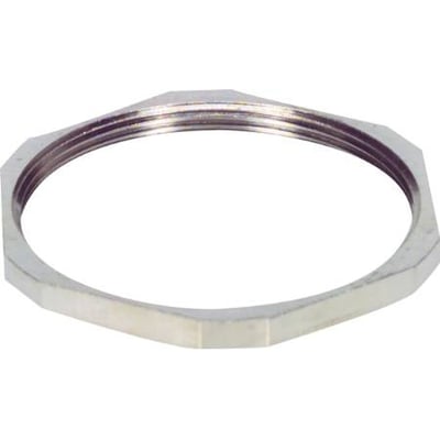 Møtrik til PG13,5 forskruninger, fremstillet af forniklet messing med en nøglestørrelse på 23 mm.