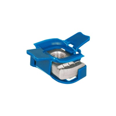 Walraven glidesko M8 i rustfrit stål med blå plastvinger, perfekt til Strut 41x41/21mm.