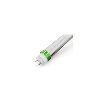 LEDlife T8-FOCUS150 LED-rør på 150 cm og 25 W sett på skrå med hvit endekappe, grønn ring og to pinner.