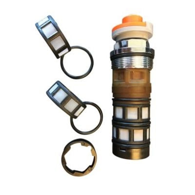 Nobili Image termostat til termostatarmatur, med to filtre med ring og en låsering, på hvid baggrund.